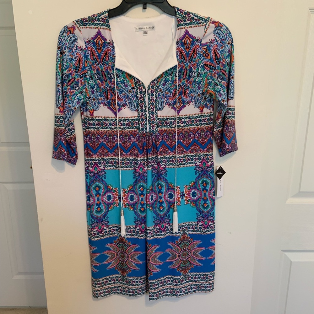 Sandra Darren long sleeve boho groovy shift dress